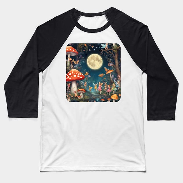 Fairies on a Full Moon Night in the Forest Baseball T-Shirt by Spacetrap